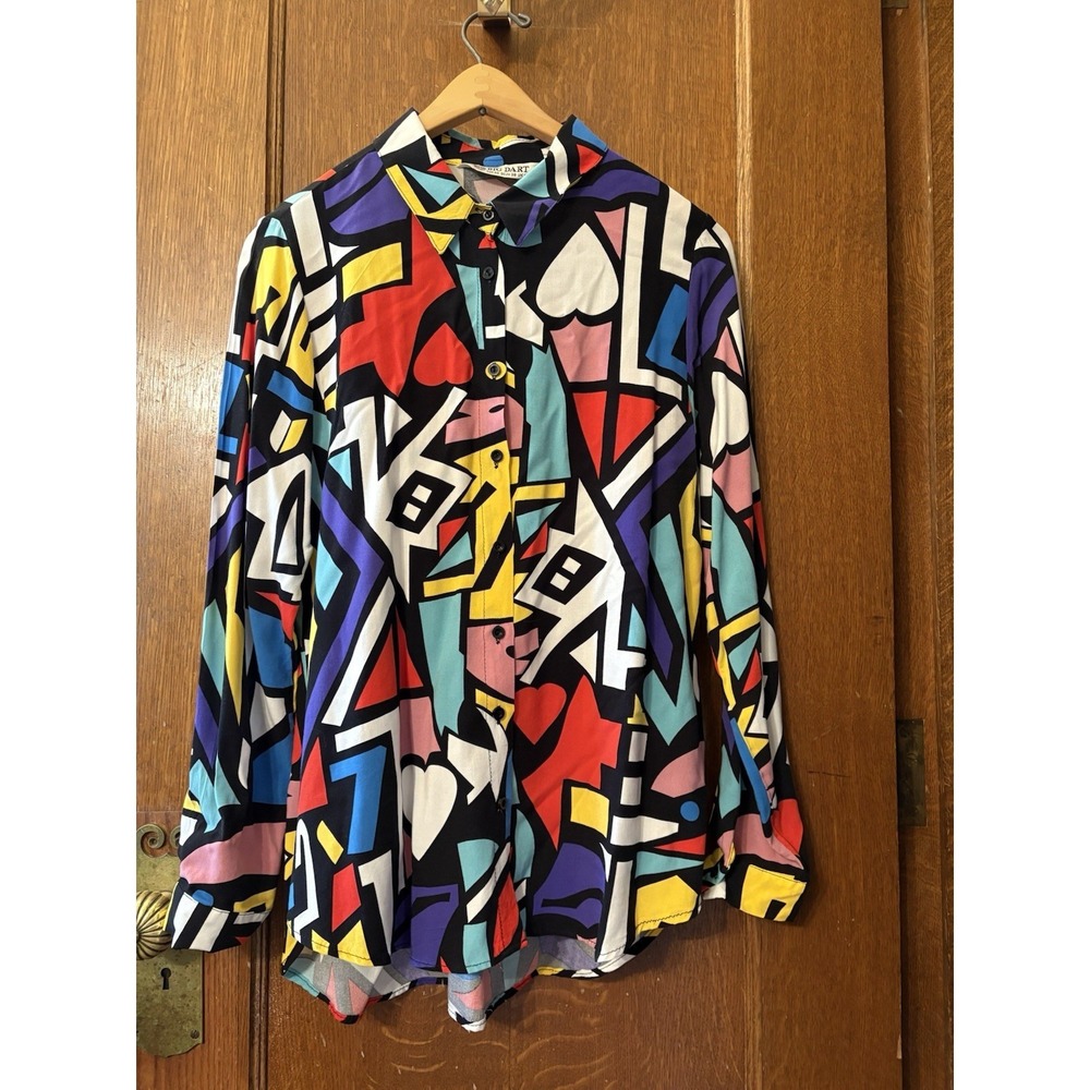 Big Dart Abstract Geometric Pop Art Shirt Womens EU 40 M/L Retro 90s Heart